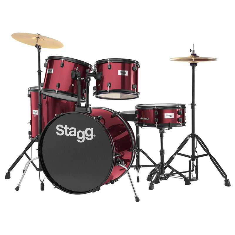Stagg STAG-TIM122B-WR 5pc Acoustic Drum Kit 22inch Cymbal Wine Red - ACOUSTIC DRUM KITS - STAGG TOMS The Only Music Shop