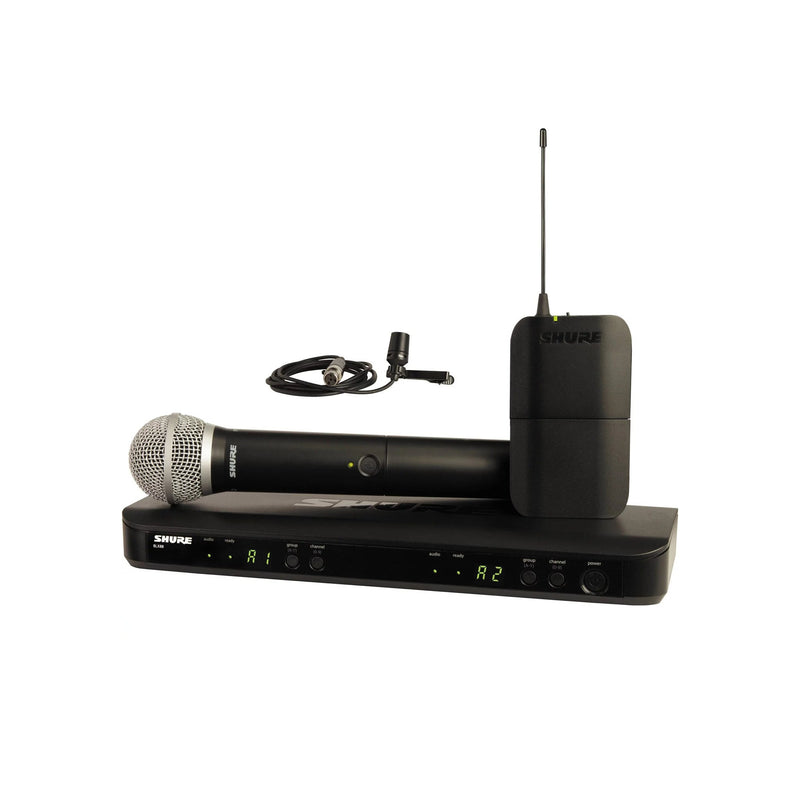 Shure BLX1288E/CVL-T11 Wireless Combo System with PG58 Handheld and CVL Lavalier - WIRELESS SYSTEMS - SHURE TOMS The Only Music Shop