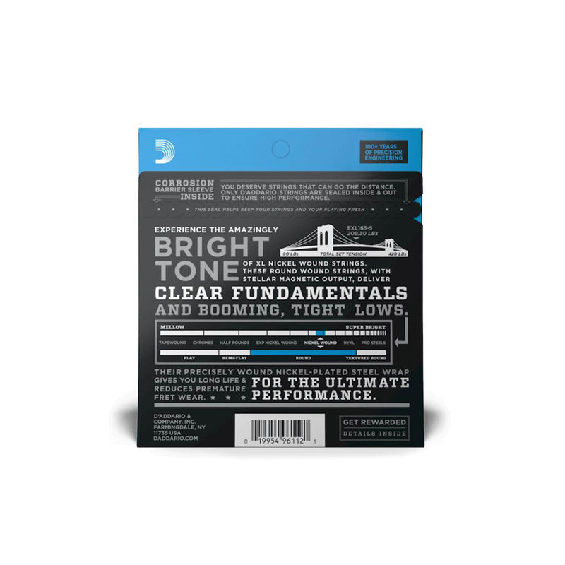 D'Addario EXL165-5 Regular Light Top/ Medium Bottom Nickel Wound 5-string Long Scale Bass Strings - .045-.135 - BASS GUITAR STRINGS - D'ADDARIO - TOMS The Only Music Shop